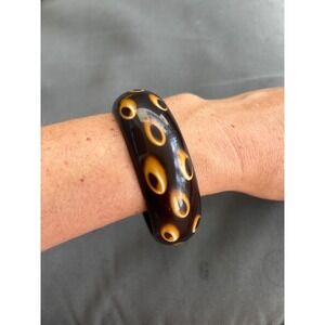 Vintage Bangle Bracelet 2.5" Tiger Eye Polka Dot 1930s Bakelite Art Deco